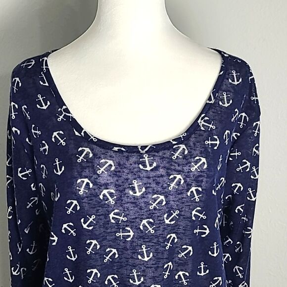 Rue21 Navy Blue Top with White Anchors Print, Embroidered Hemline, Size XL - Picture 3 of 8